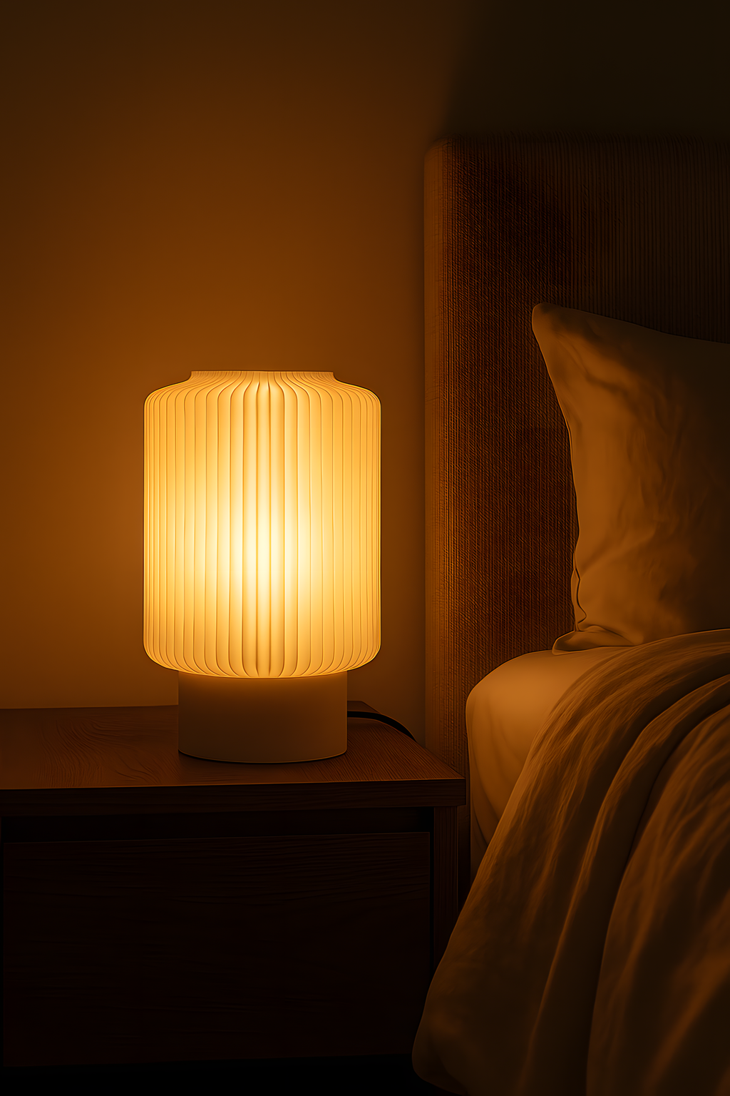Modern Table Lamp for Bedroom & Living Room | Warm Ambient Light | Ribbed Lampshade Design | E27 Bulb Holder (Bulb Not Included) | Bedside Night Lamp for Home Décor