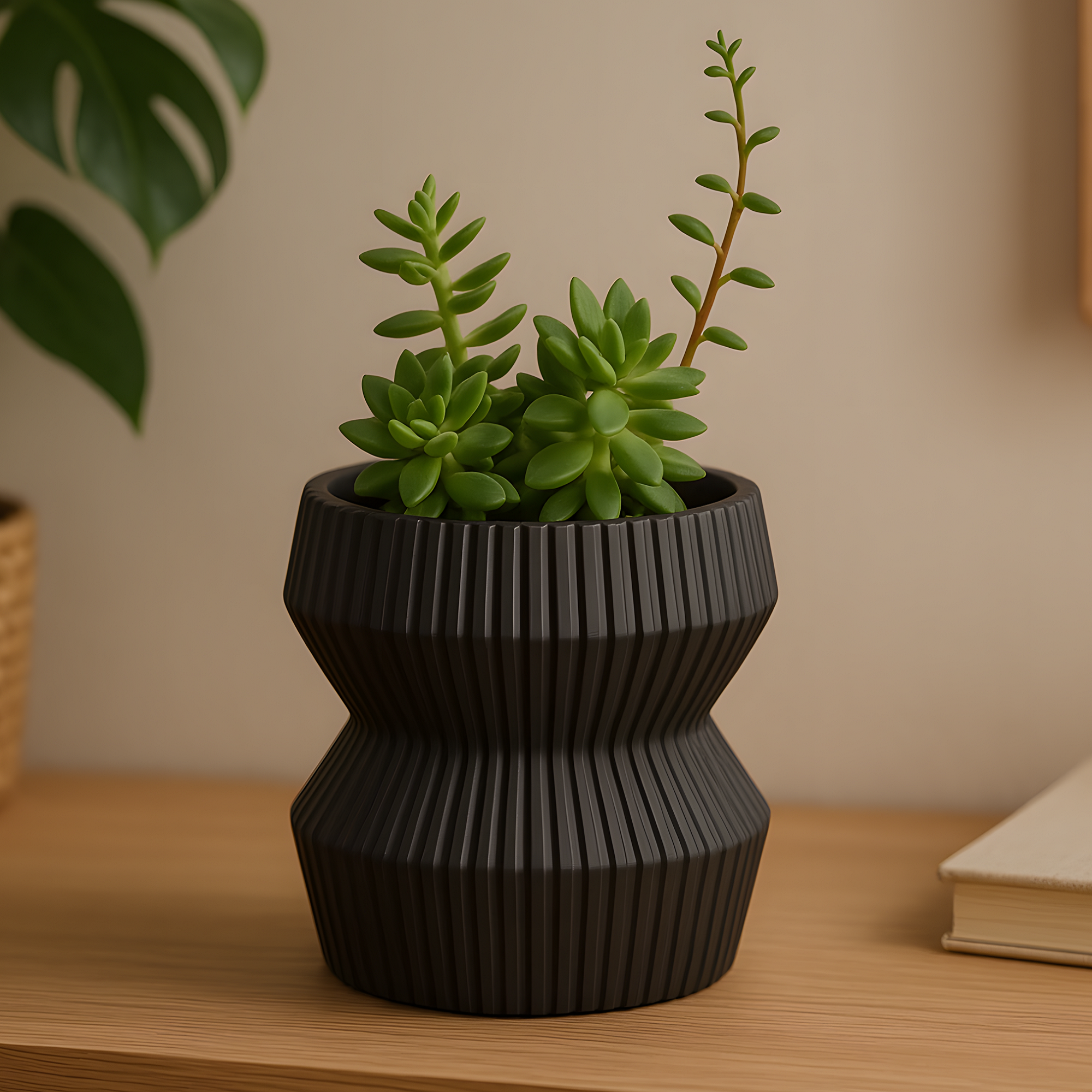 Modern 3D Printed Geometric Planter Pot with Drainage Hole | 13.5 cm Indoor Plant Pot